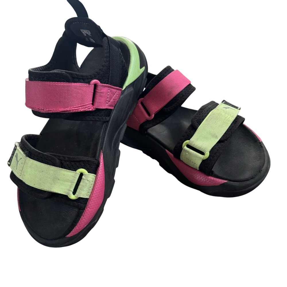 Puma Kids Sport Sandals Hook Loop Straps Pink Lime Green Black Size Youth flawed